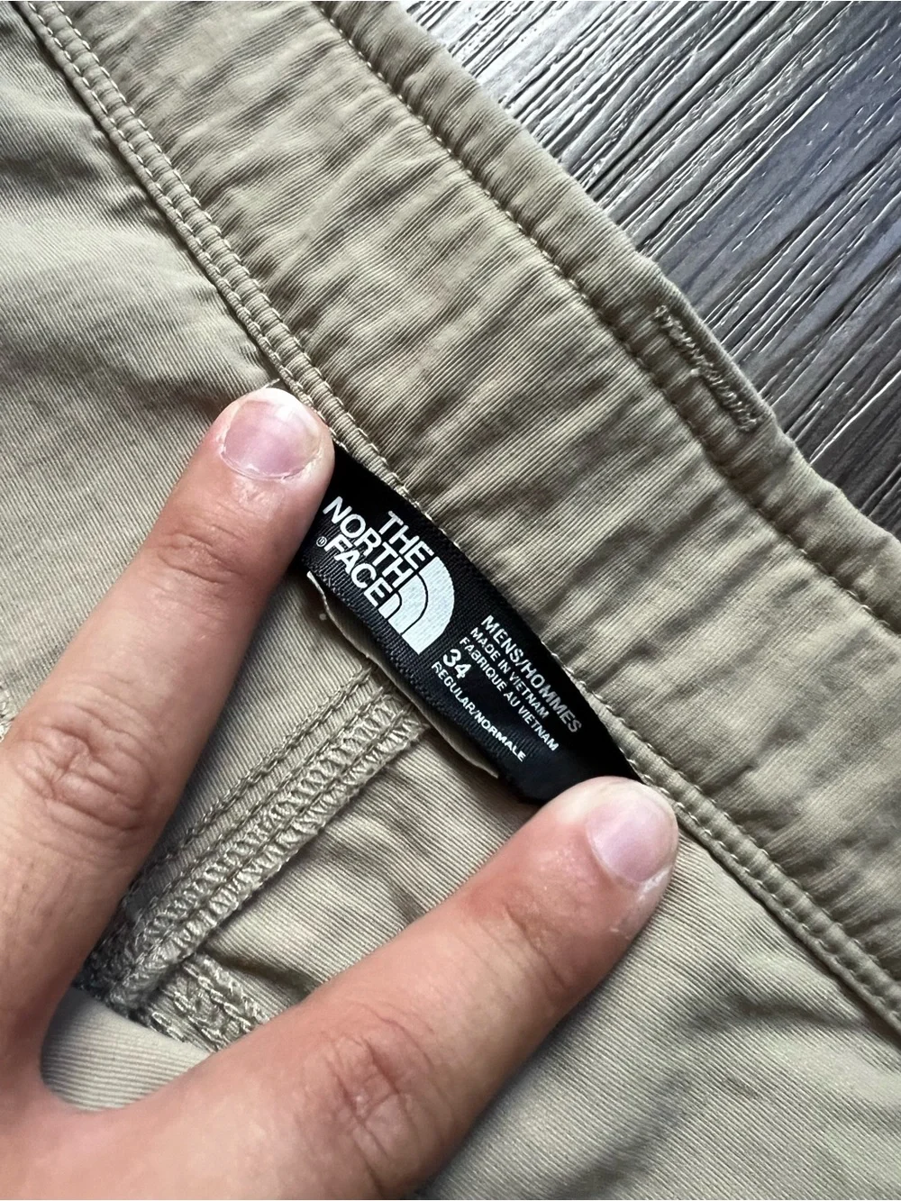 The North Face Men's Tan Cargo Shorts with Black Webbing Belt